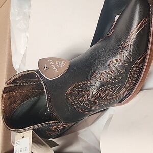 Black Leather Ankle Boots with Brown Stitching